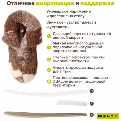 Тапочки "Теплушки" мужские из натуральной шерсти (стелька с эффектом памяти) 030101-0200/э "Холти" (р.44, лоскуток)